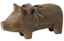 Maileg wooden pig candle holder